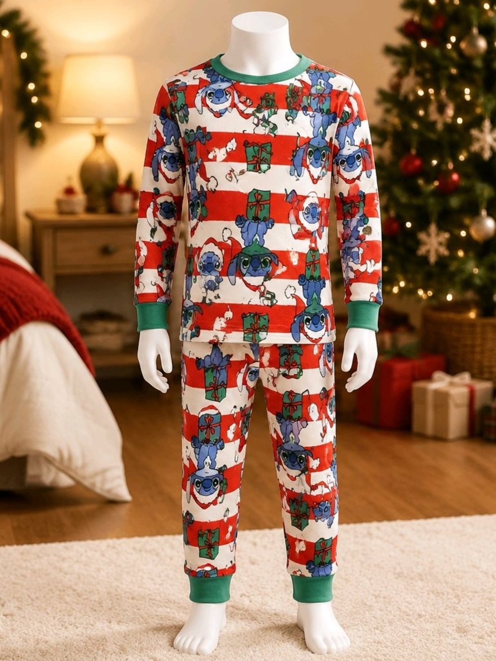 Disney Red & Green Holiday Stitch Pajama Set